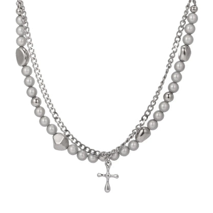 Retro Cross Solid Color Titanium Steel Necklace