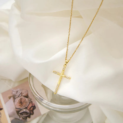 Retro Cross Stainless Steel Inlaid Zircon Necklace