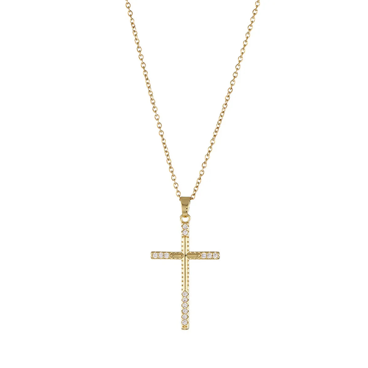 Retro Cross Stainless Steel Inlaid Zircon Necklace