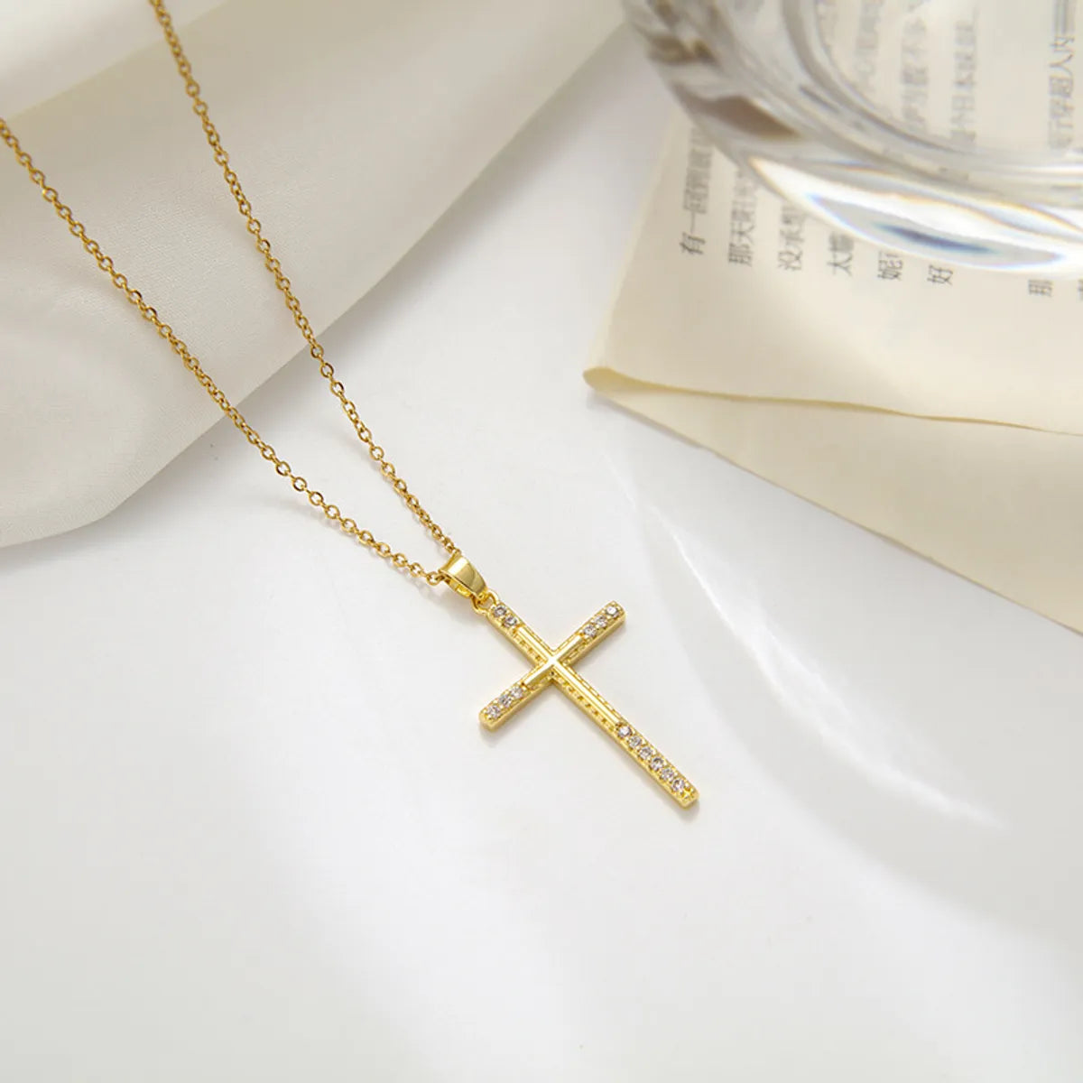 Retro Cross Stainless Steel Inlaid Zircon Necklace