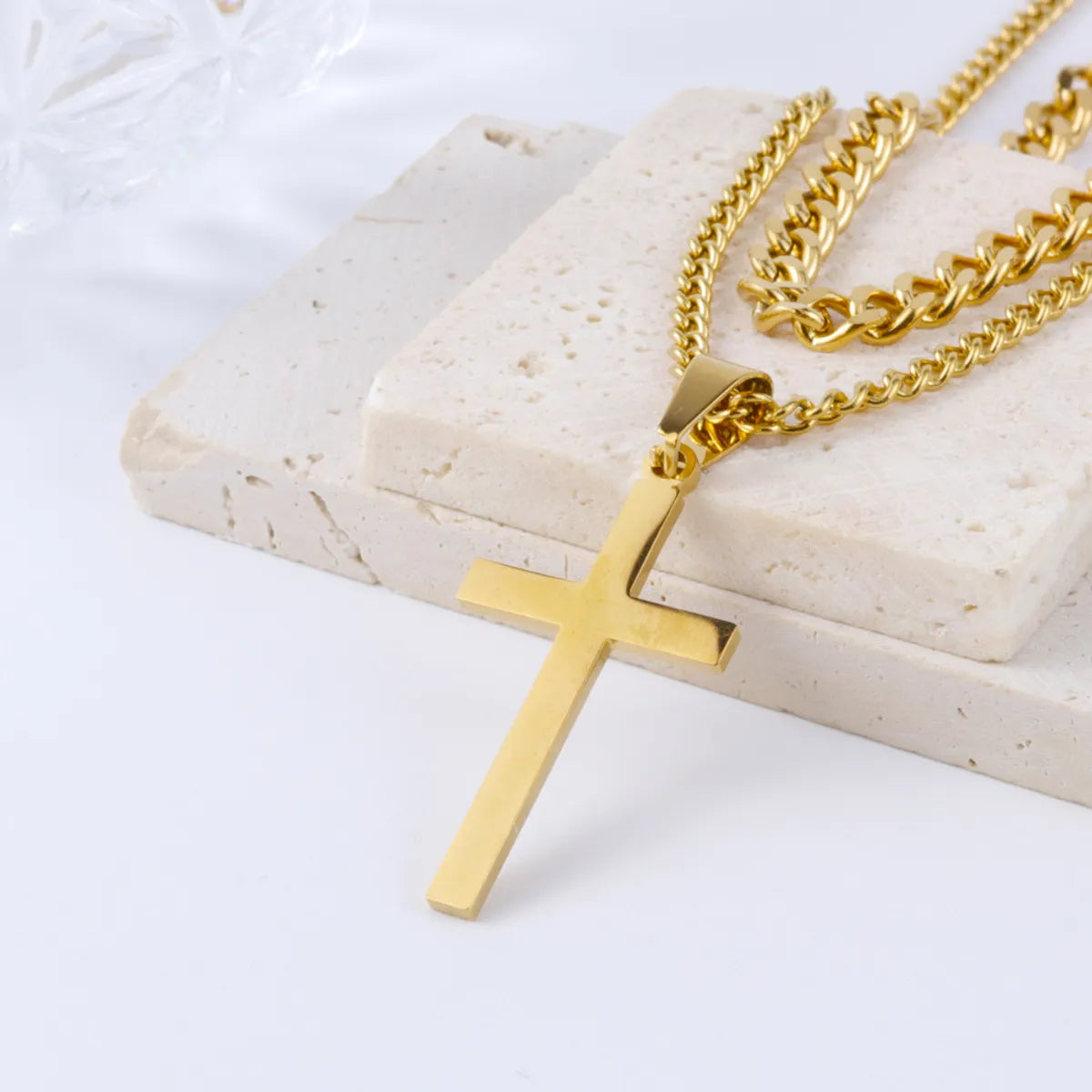 Retro Cross Stainless Steel Titanium Steel Plating Gold Plated Layered Necklaces