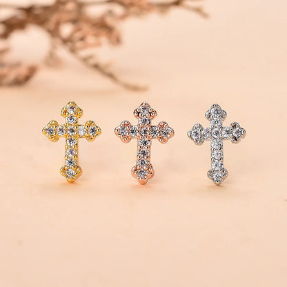 Retro Cross Star Stainless Steel Copper Plating Inlay Zircon Ear Studs 1 Piece