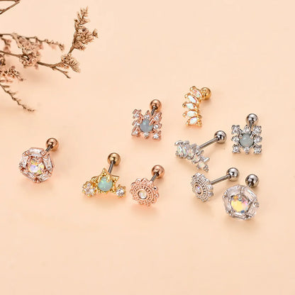 Retro Cross Star Stainless Steel Copper Plating Inlay Zircon Ear Studs 1 Piece