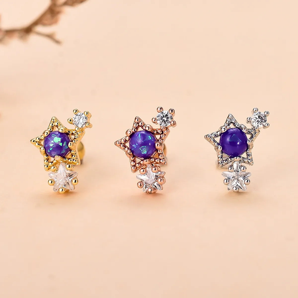 Retro Cross Star Stainless Steel Copper Plating Inlay Zircon Ear Studs 1 Piece