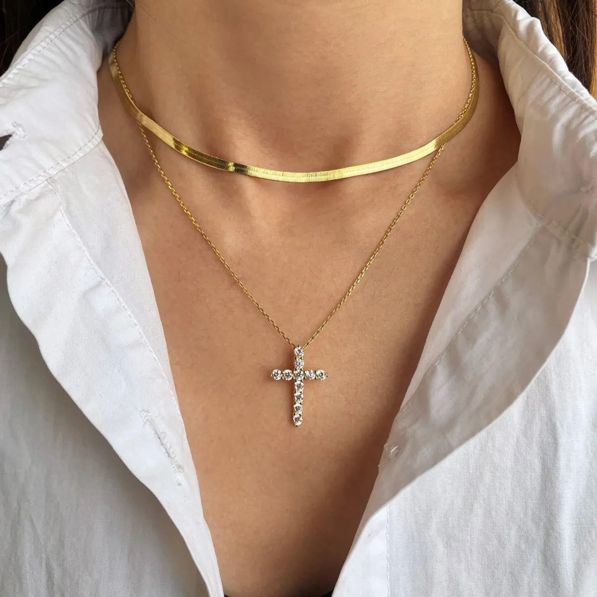 Retro Cross Sterling Silver Inlay Zircon Pendant Necklace 1 Piece