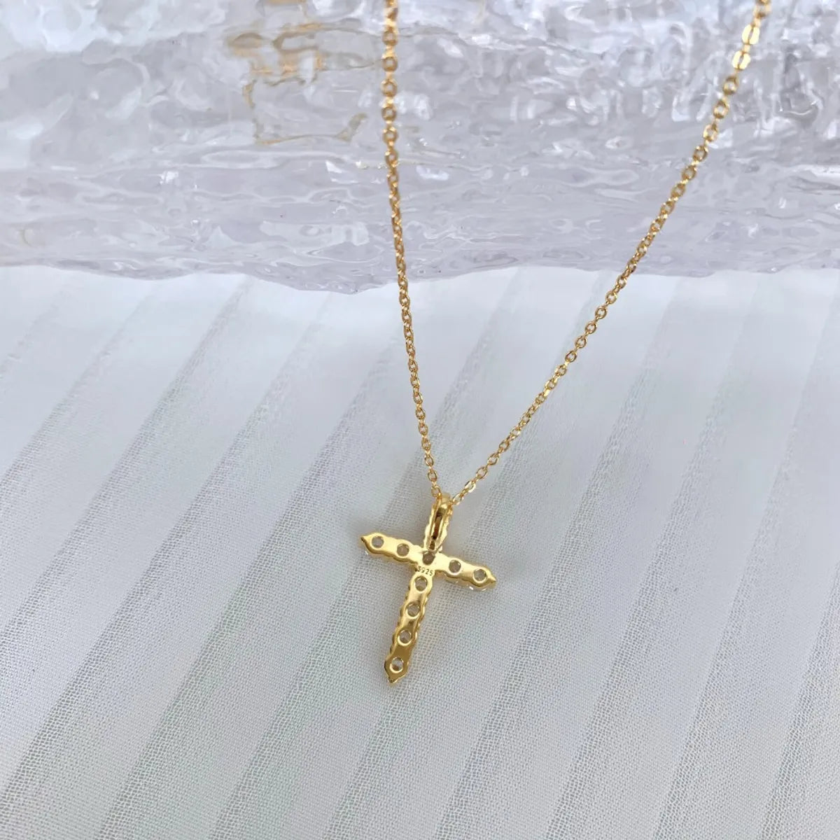 Retro Cross Sterling Silver Inlay Zircon Pendant Necklace 1 Piece