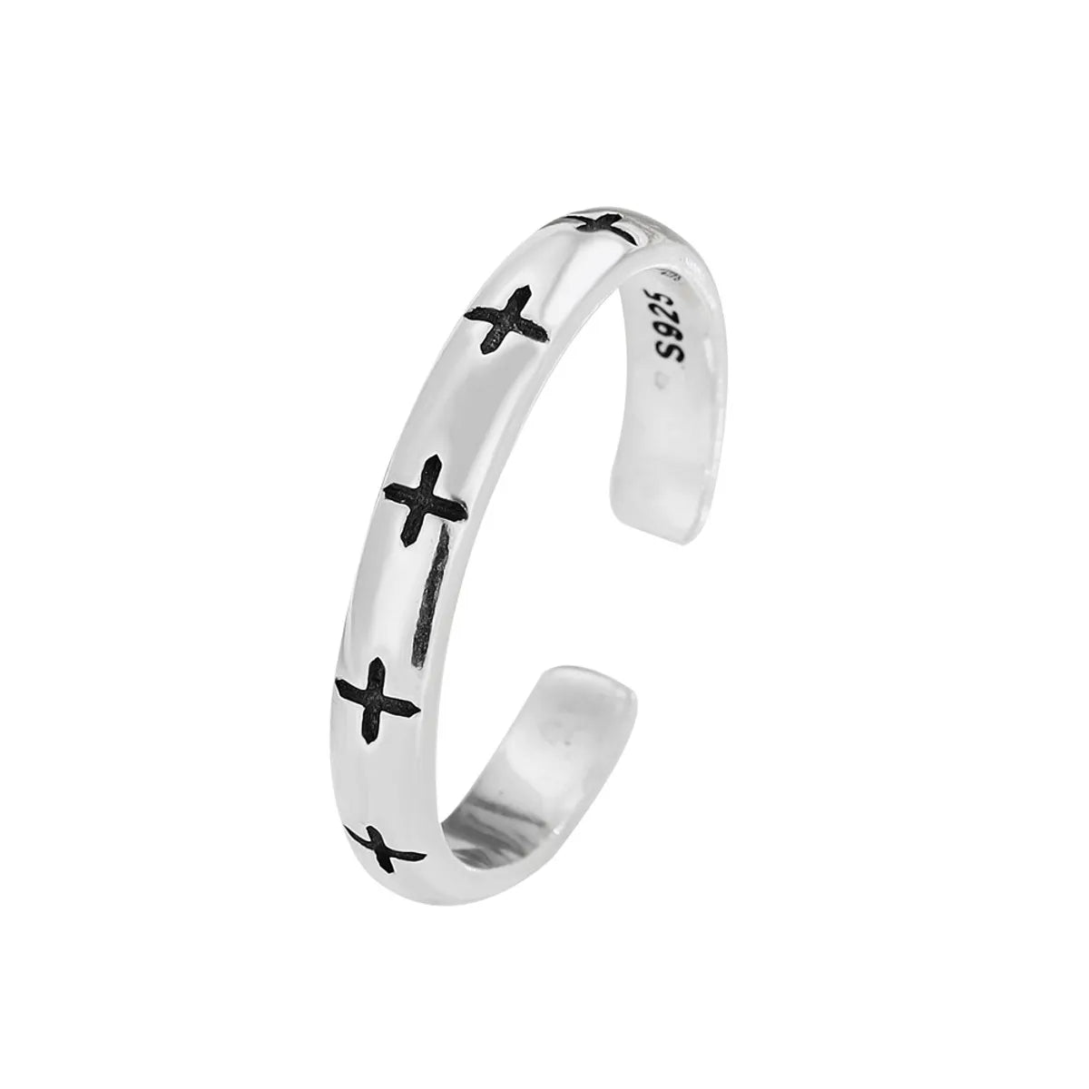 Retro Cross Sterling Silver Open Rings