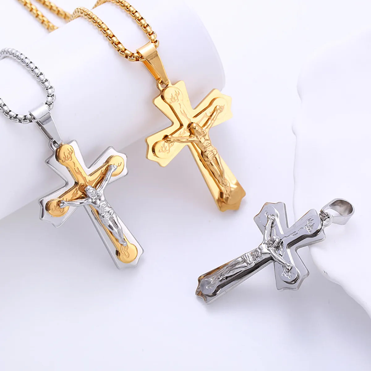 Retro Cross Titanium Steel Plating Pendant Necklace