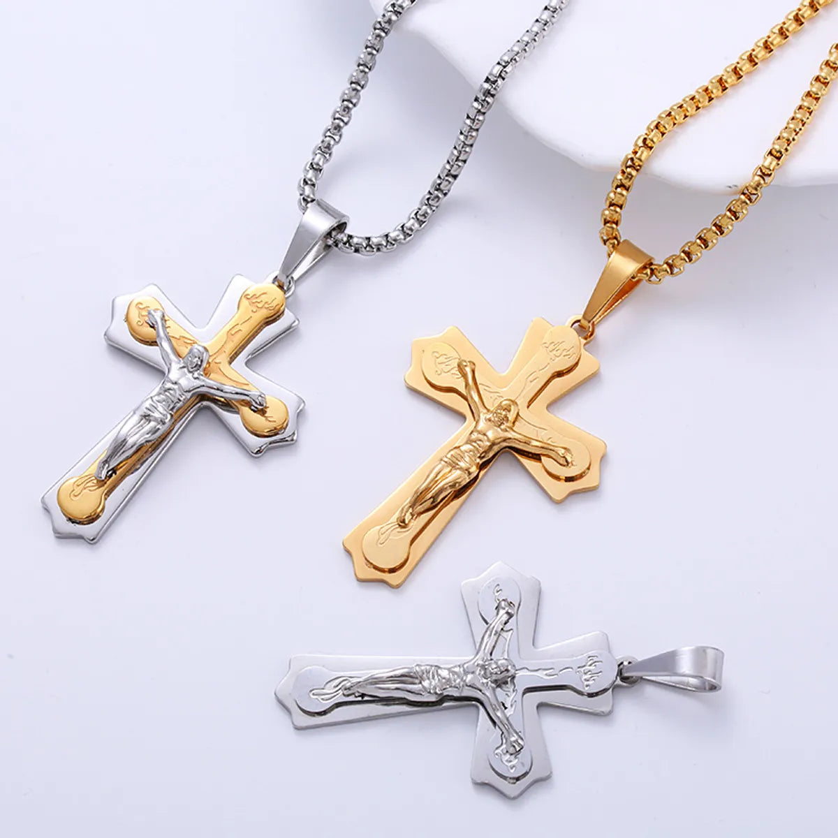 Retro Cross Titanium Steel Plating Pendant Necklace