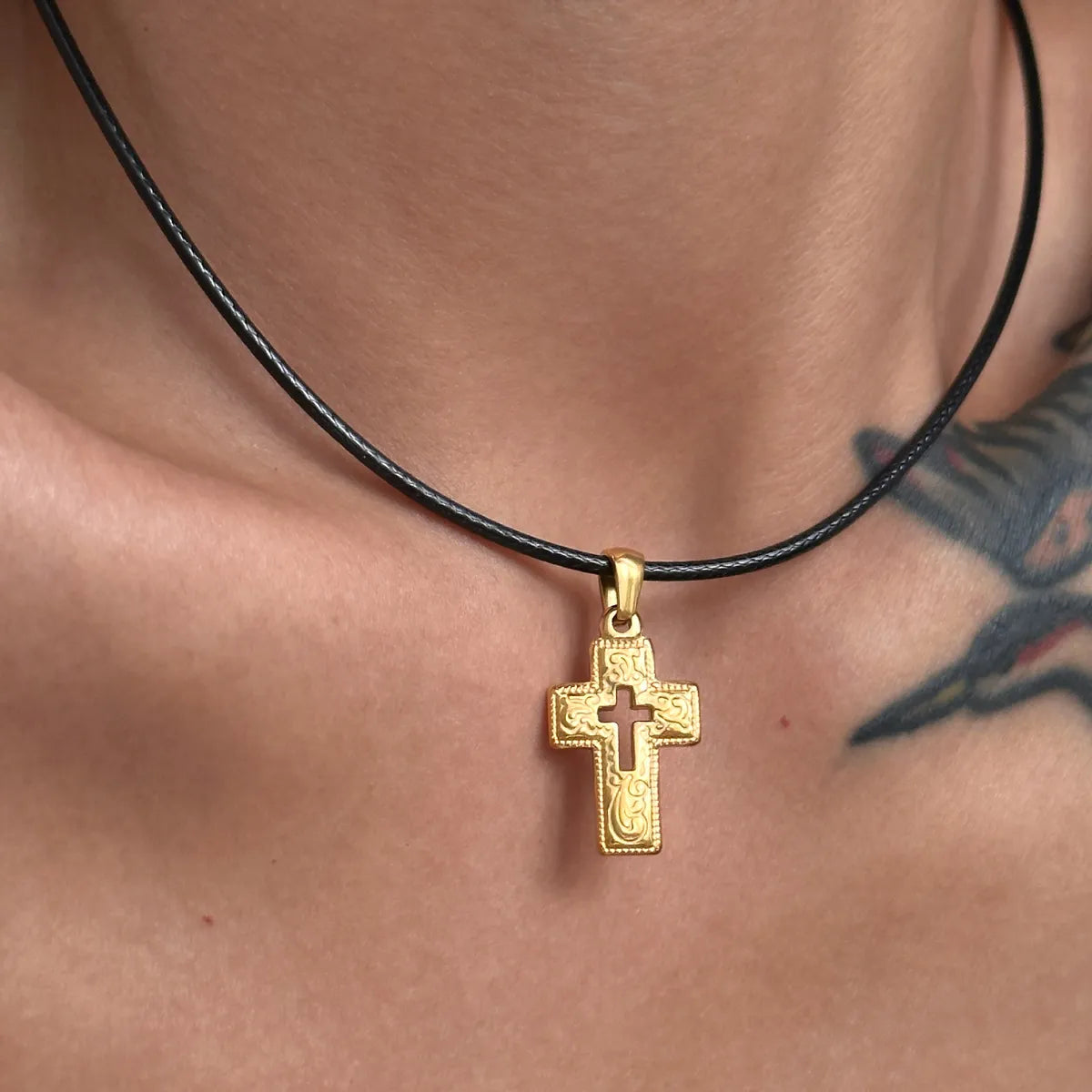 Retro Cross Titanium Steel Plating Pendant Necklace