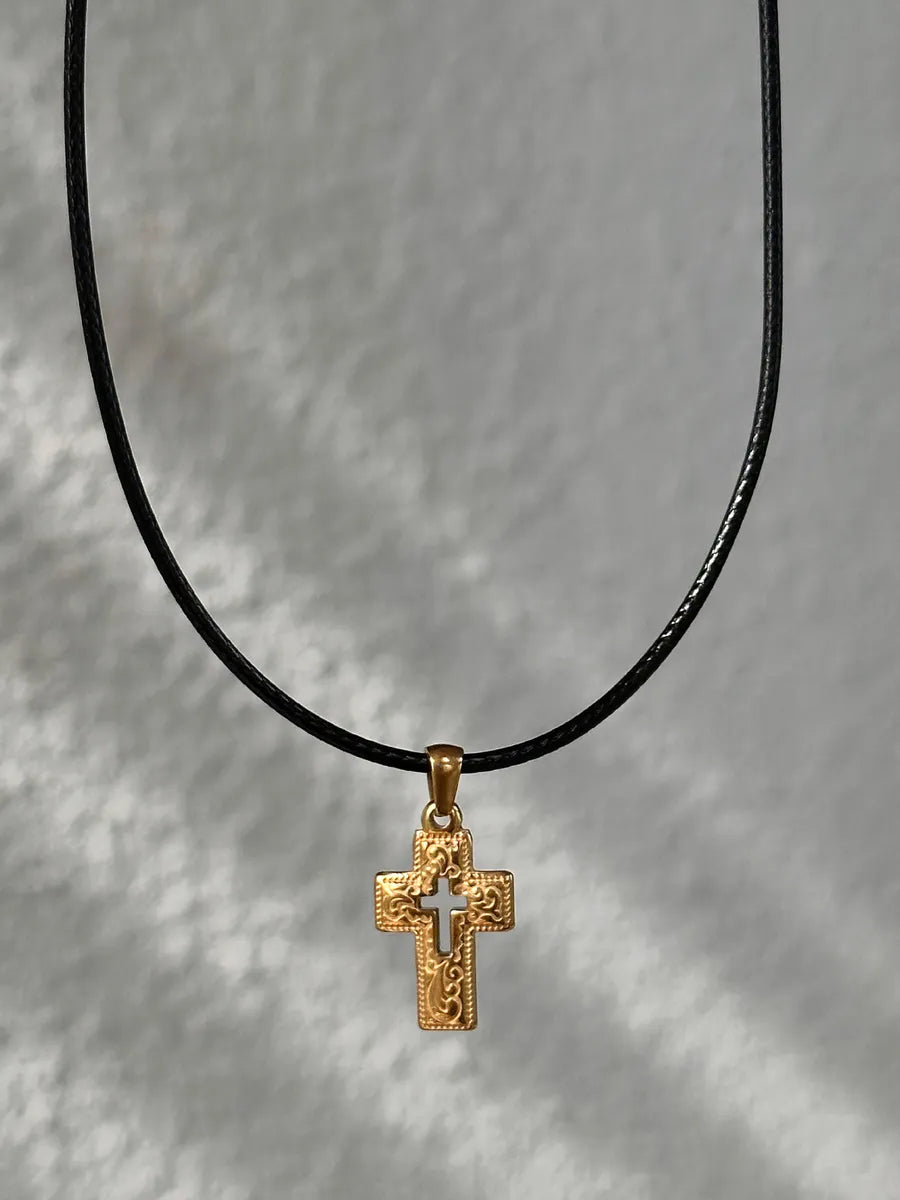 Retro Cross Titanium Steel Plating Pendant Necklace