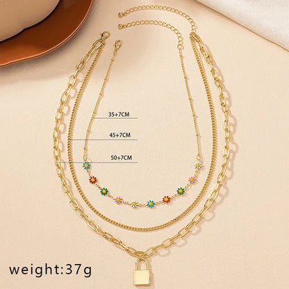 Retro Daisy Alloy Plating Gold Plated Women'S Layered Necklaces