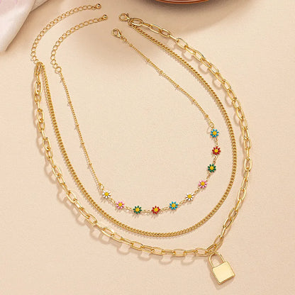 Retro Daisy Alloy Plating Gold Plated Women'S Layered Necklaces