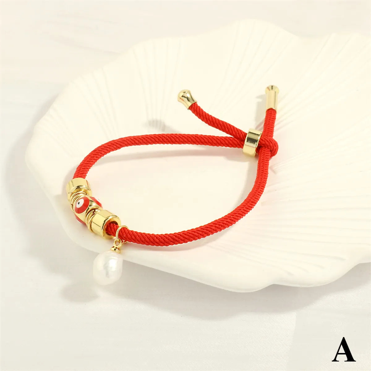 Retro Devil's Eye Freshwater Pearl Copper Knitting Enamel Plating 18k Gold Plated Drawstring Bracelets