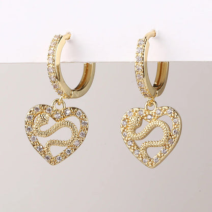 1 Pair Retro Devil'S Eye Heart Shape Butterfly Inlay Copper Zircon Drop Earrings