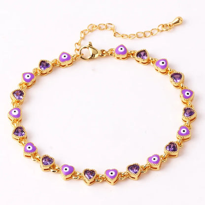 Retro Devil's Eye Heart Shape Copper Plating Inlay Zircon Gold Plated Bracelets