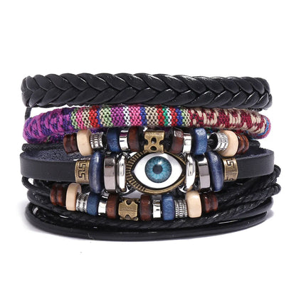 Retro Devil'S Eye Infinity Fish Bone Leather Unisex Wristband