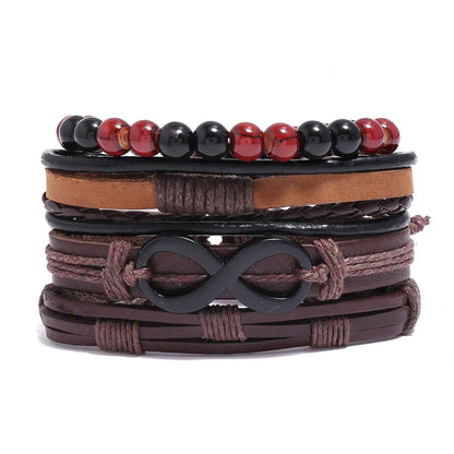 Retro Devil'S Eye Infinity Fish Bone Leather Unisex Wristband