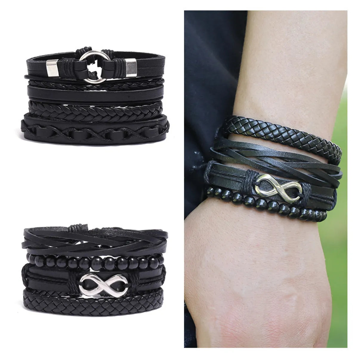 Retro Devil'S Eye Infinity Fish Bone Leather Unisex Wristband