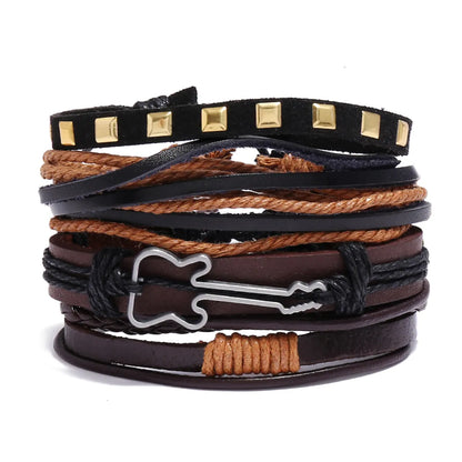 Retro Devil'S Eye Infinity Fish Bone Leather Unisex Wristband