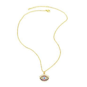 Retro Devil's Eye Moon Copper 18k Gold Plated Gold Plated Zircon Pendant Necklace In Bulk