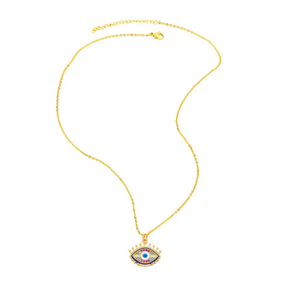 Retro Devil's Eye Moon Copper 18k Gold Plated Gold Plated Zircon Pendant Necklace In Bulk