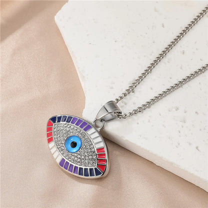 Retro Devil's Eye Stainless Steel Inlay Zircon Pendant Necklace