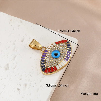 Retro Devil's Eye Stainless Steel Inlay Zircon Pendant Necklace