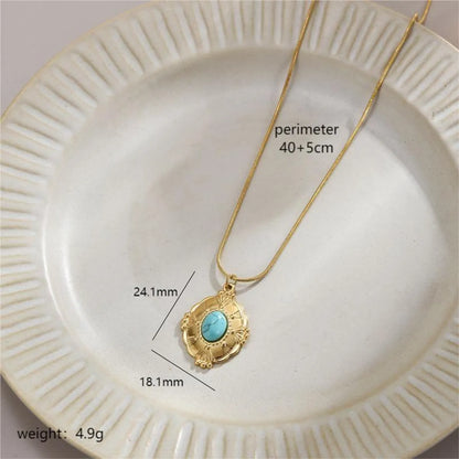 Retro Devil's Eye Star Oval Stainless Steel Plating Inlay Natural Stone 18k Gold Plated Pendant Necklace