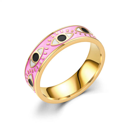 Wholesale Jewelry Retro Devil'S Eye Titanium Steel 18K Gold Plated Enamel Rings