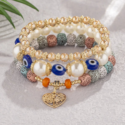 Retro Devil's Eye Tree Heart Shape Arylic Imitation Pearl Alloy Wholesale Bracelets