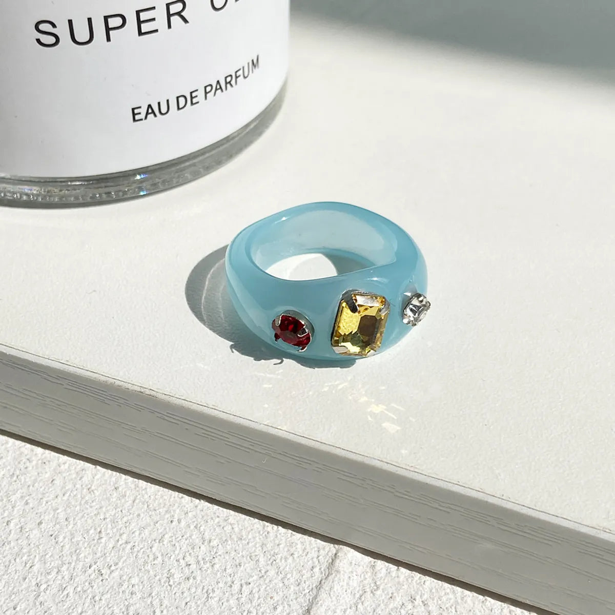 Retro Diamond Jelly Color Resin Ring