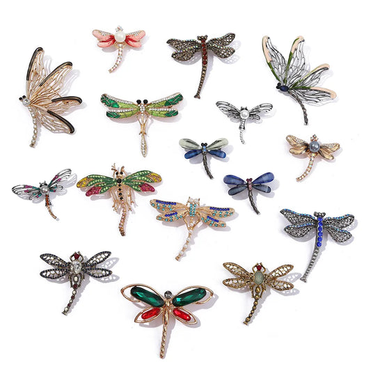 Retro Dragonfly Alloy Enamel Inlay Zircon Women'S Brooches