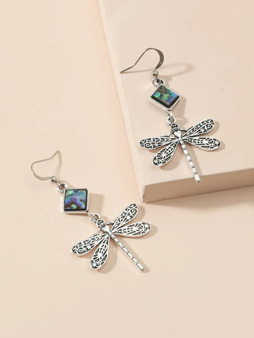 Retro Dragonfly Alloy Plating Shell Earrings