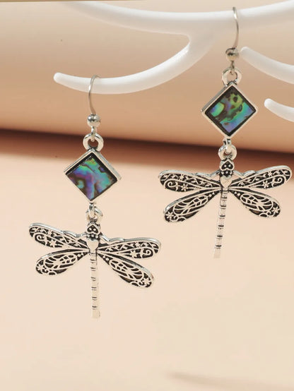 Retro Dragonfly Alloy Plating Shell Earrings