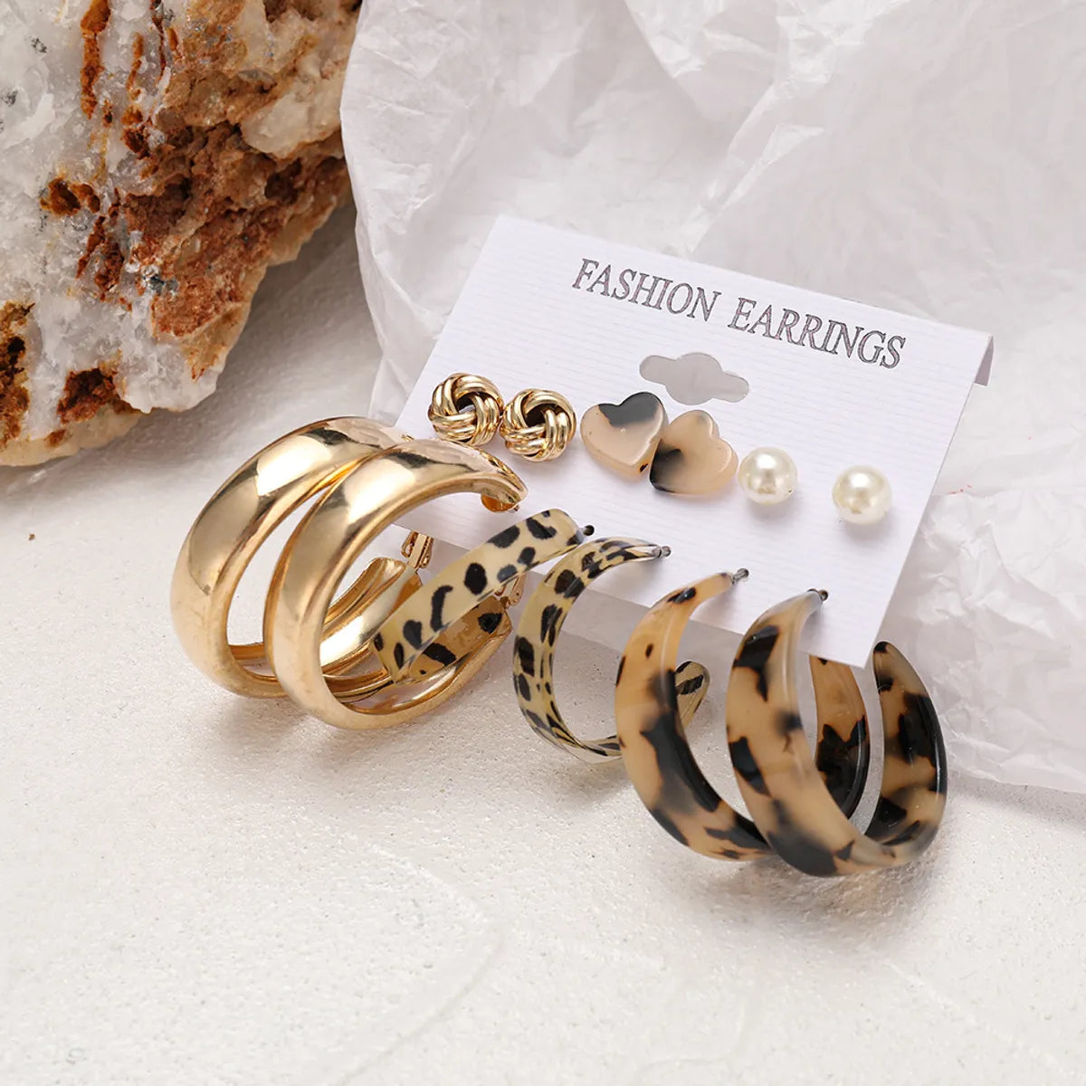 Retro Earrings Set 6 Pairs Of Creative Leopard Print C-shaped Earrings Wholesale