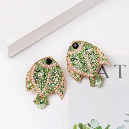 Retro Electroplated Crystal Studded Fish Stud Earrings Nhjj155435