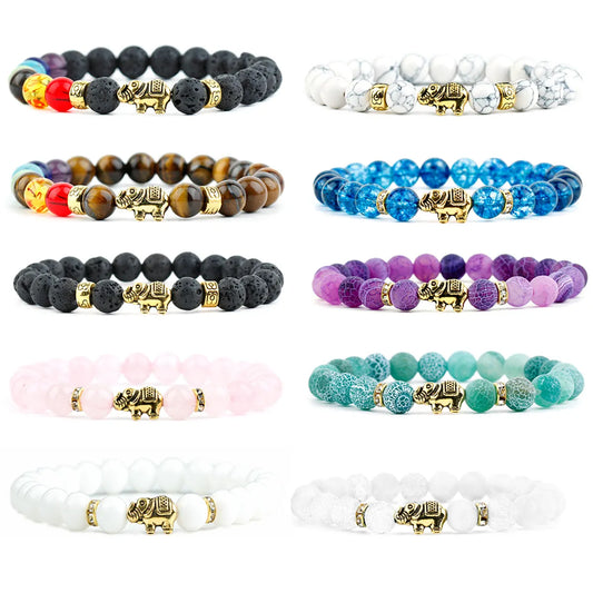 Retro Elephant Alloy Agate Beaded Bracelets