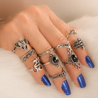 Retro Elephant Palm Water Drop Ring Ten-piece Set