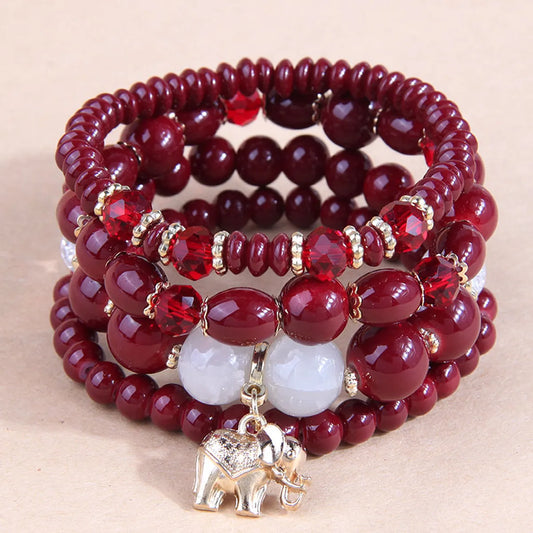 Retro Elephant Resin Layered Women's Bracelets 1 Set