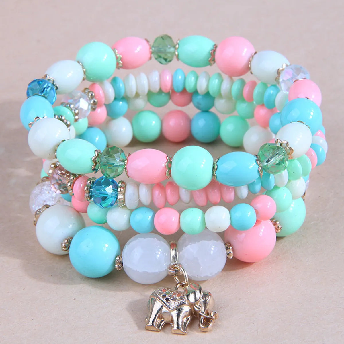 Retro Elephant Resin Layered Women's Bracelets 1 Set