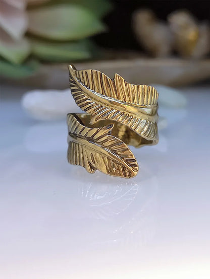 Retro Embossed Tree Leaf Ring Bohemian Creative Leaf Ring