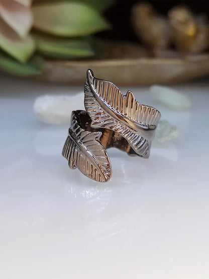 Retro Embossed Tree Leaf Ring Bohemian Creative Leaf Ring