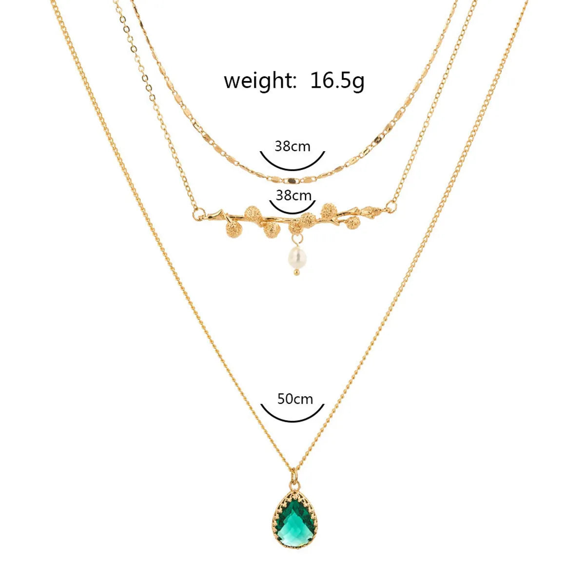 Retro Emerald Drop Pendant Geometric Multi-Layer Necklace