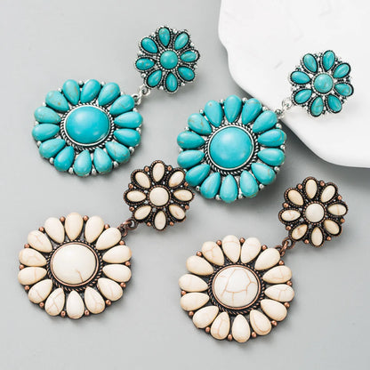 Retro Ethnic Alloy Turquoise Solid Color Blue White Earrings