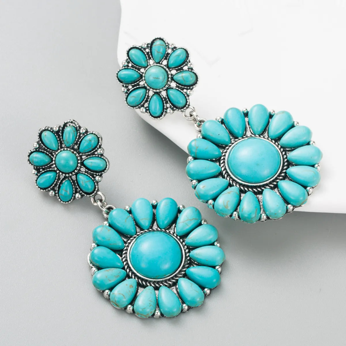 Retro Ethnic Alloy Turquoise Solid Color Blue White Earrings