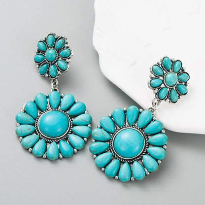 Retro Ethnic Alloy Turquoise Solid Color Blue White Earrings