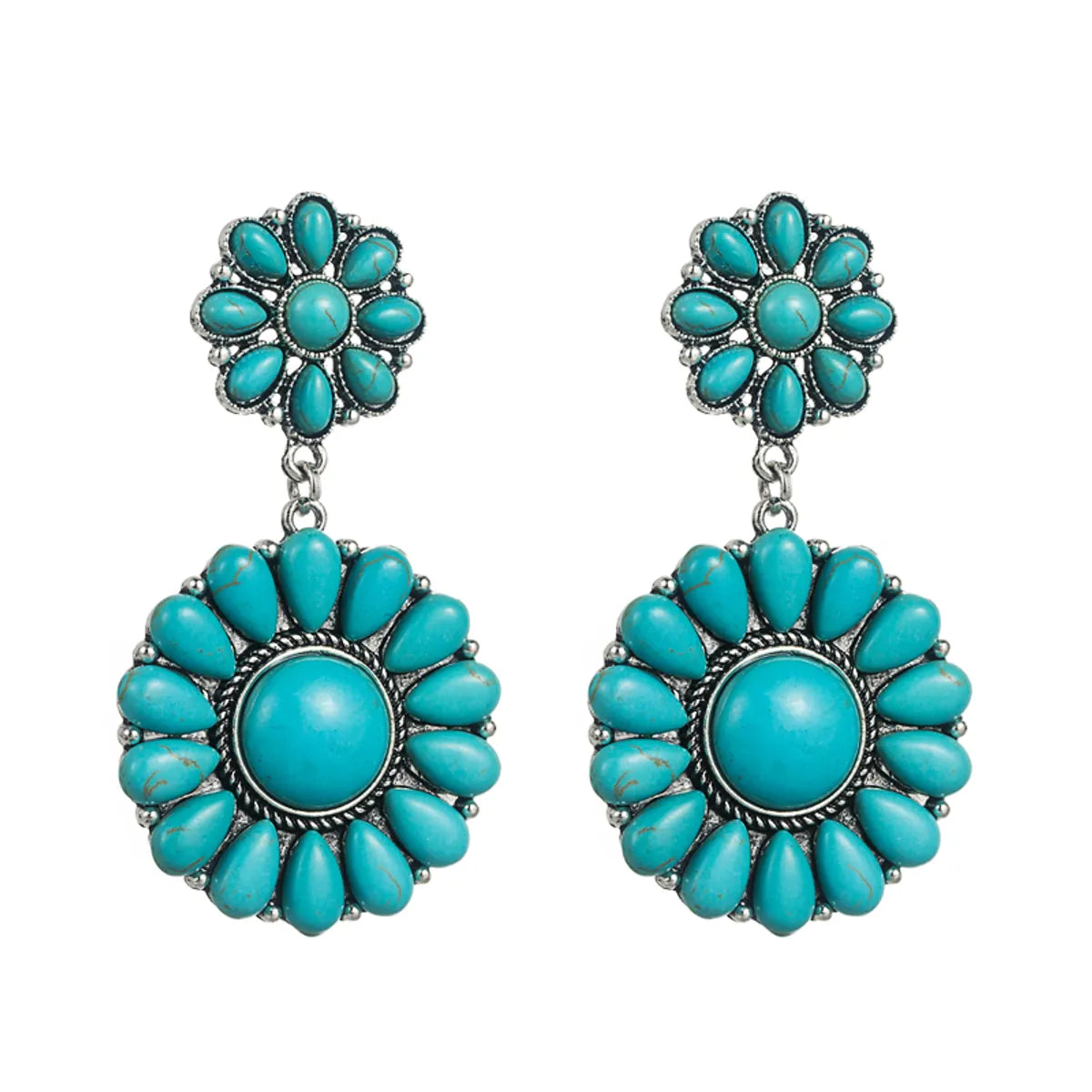 Retro Ethnic Alloy Turquoise Solid Color Blue White Earrings