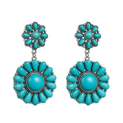 Retro Ethnic Alloy Turquoise Solid Color Blue White Earrings