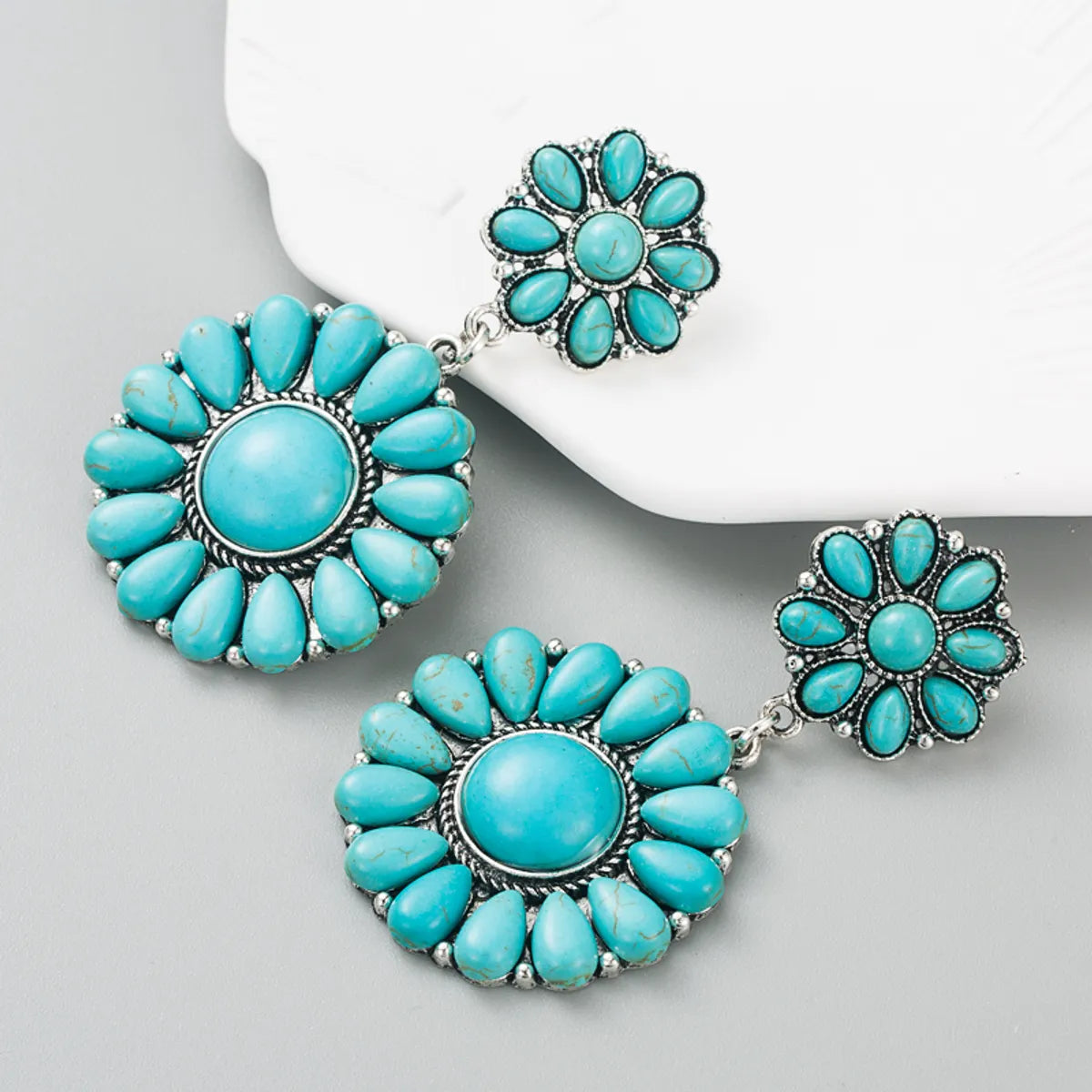 Retro Ethnic Alloy Turquoise Solid Color Blue White Earrings